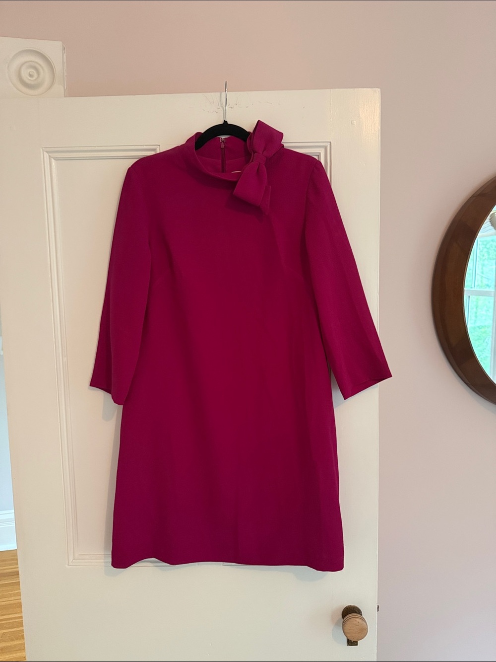 Eliza J Magenta Bow-Neck Long Sleeve Shift Dress
